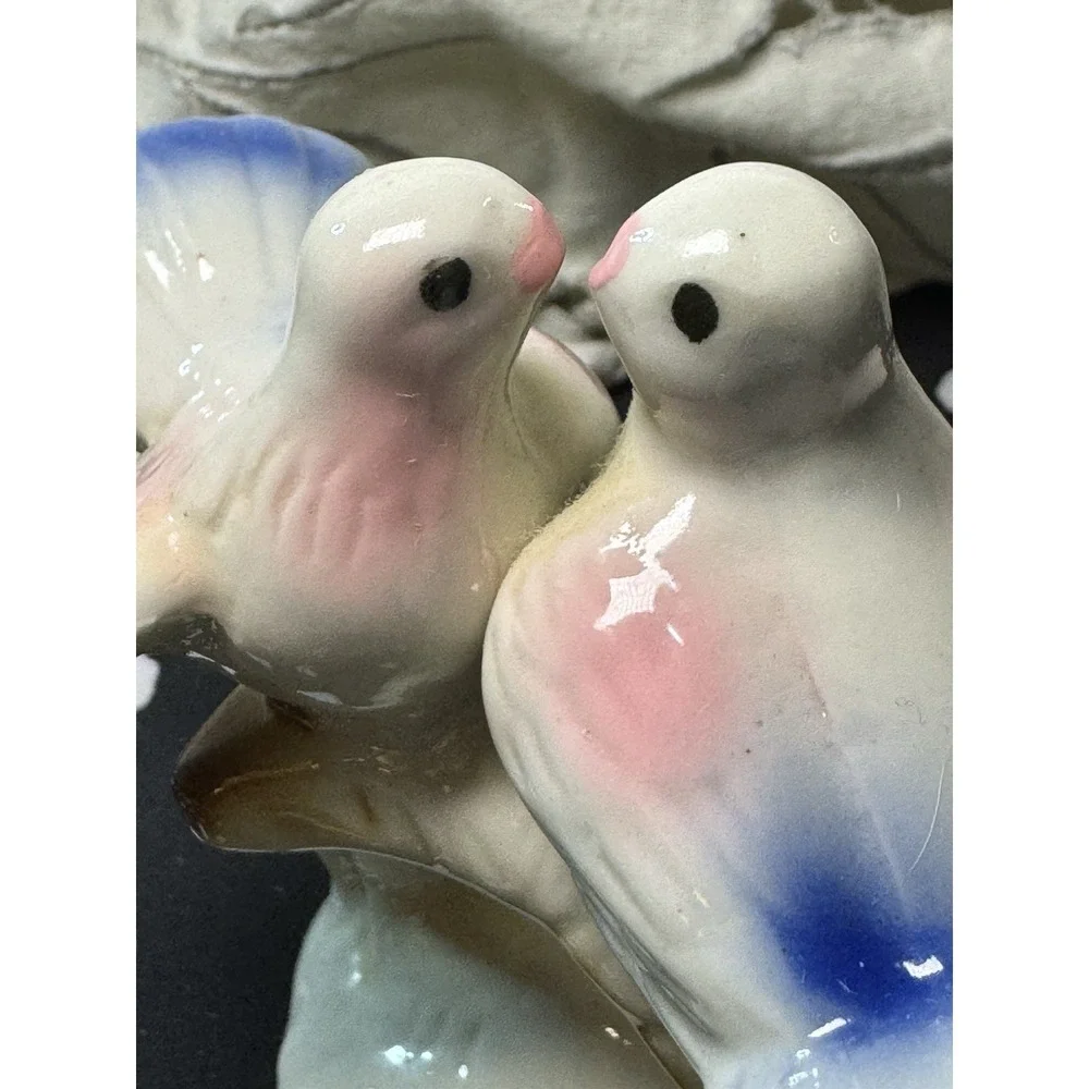 Vintage Cermaic Courtship Doves Branch 80's Blue White Pink Home Decor